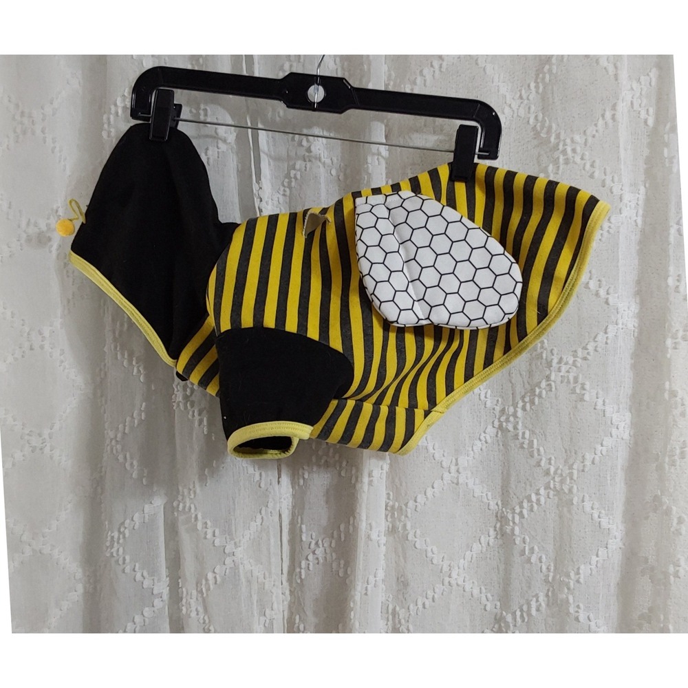 Bumble Bee Pet Costume Yellow Black Striped Hooded Fleece Wings Size Medium